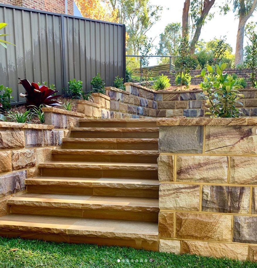 Ranch split blocks and capping stone use as garden walling and stairs