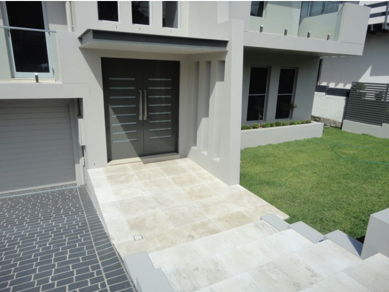 Stone stairs and house pathway paved with Aussietecture Cattai marble pavers