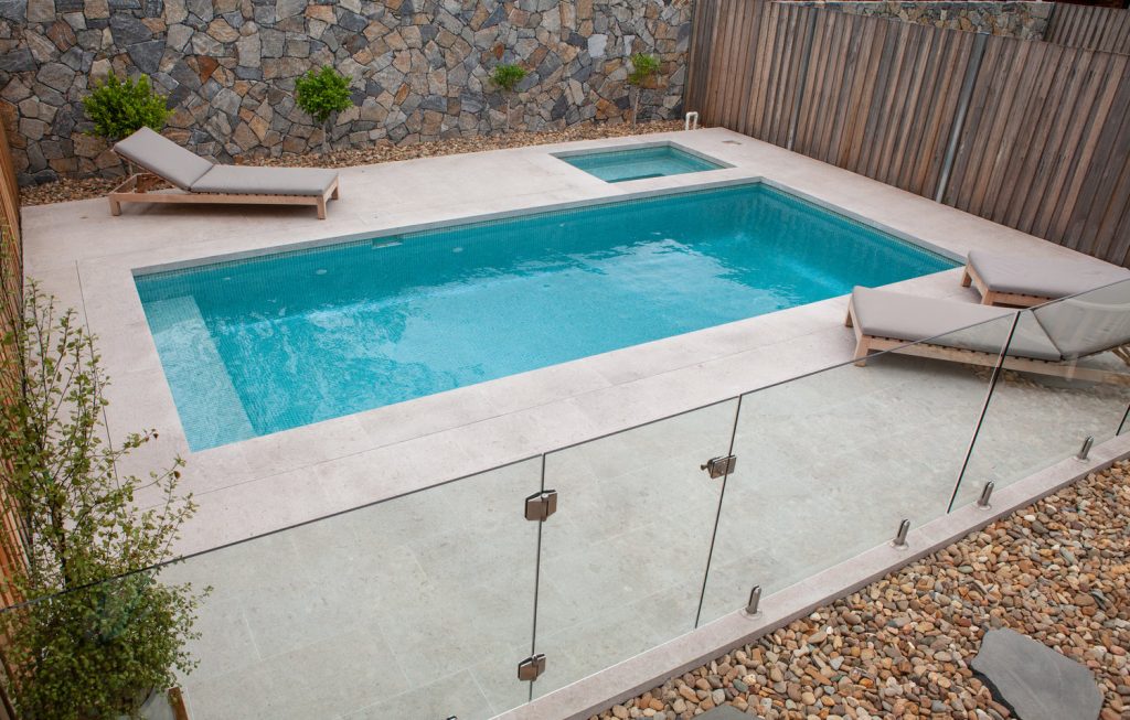 Glass Mosaic Tile and pool coping stone