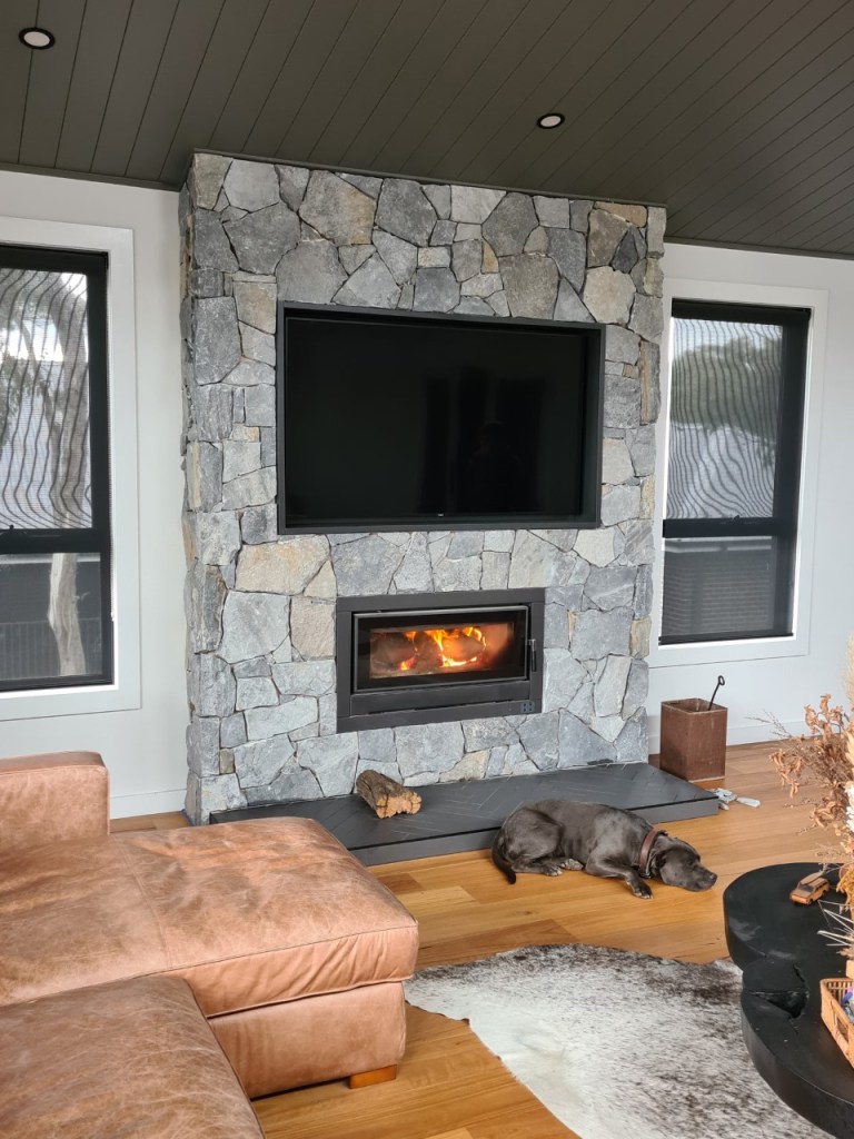 eyre irregular wall cladding stone in a fireplace project