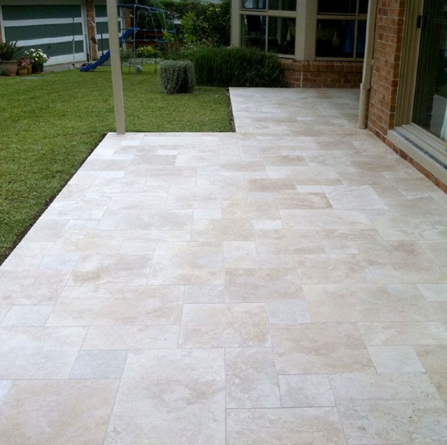 Travertine french pattern garden path paver