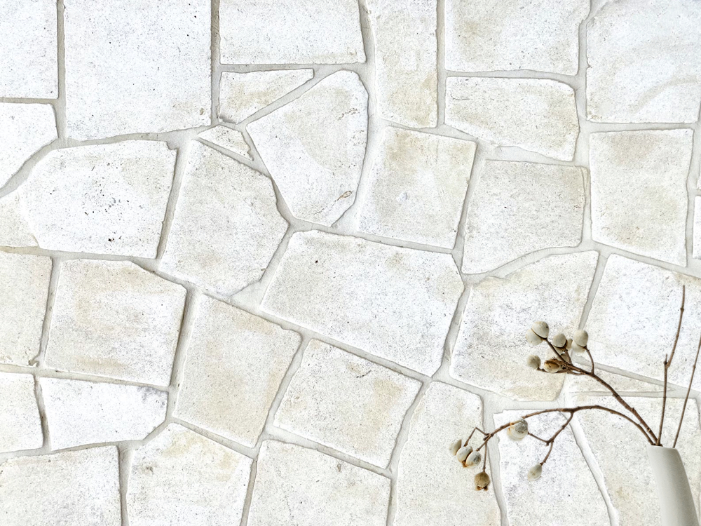 Derby tumbled limestone crazy paving, Hampton Style Homes