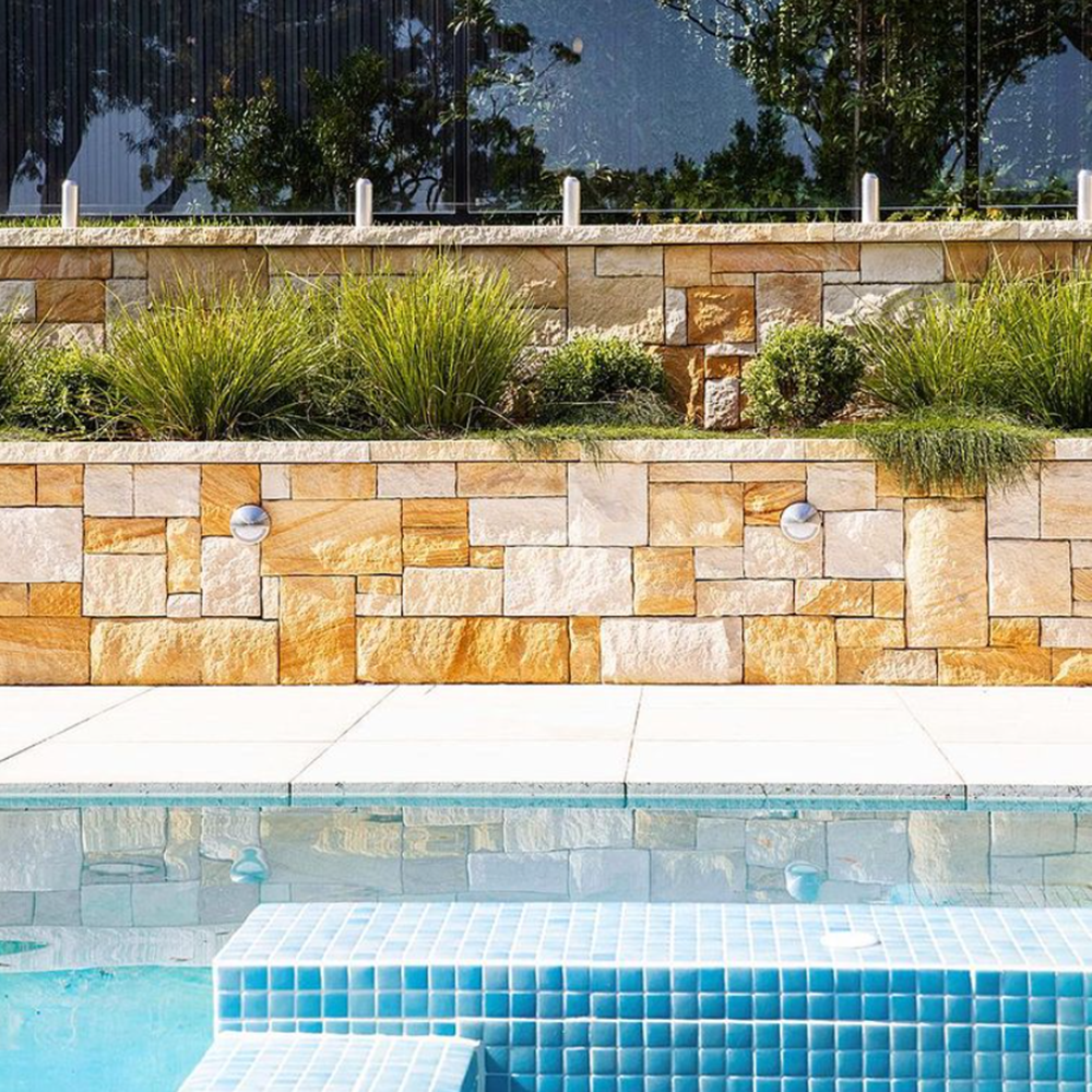 Aussietecture Stone Supplier Newcastle sandstone wall and glass mosaics pool project
