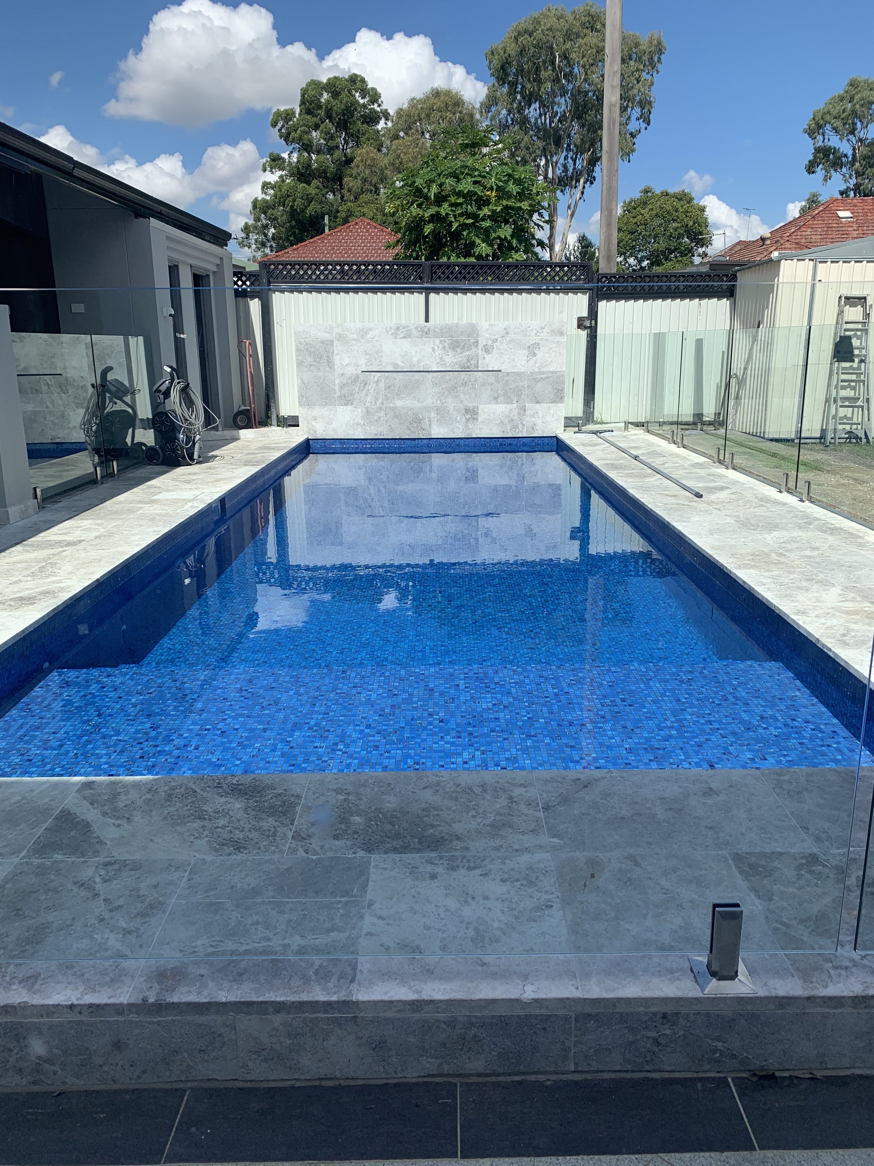Mia tumbled and sandblasted marble pool paver and coping stones