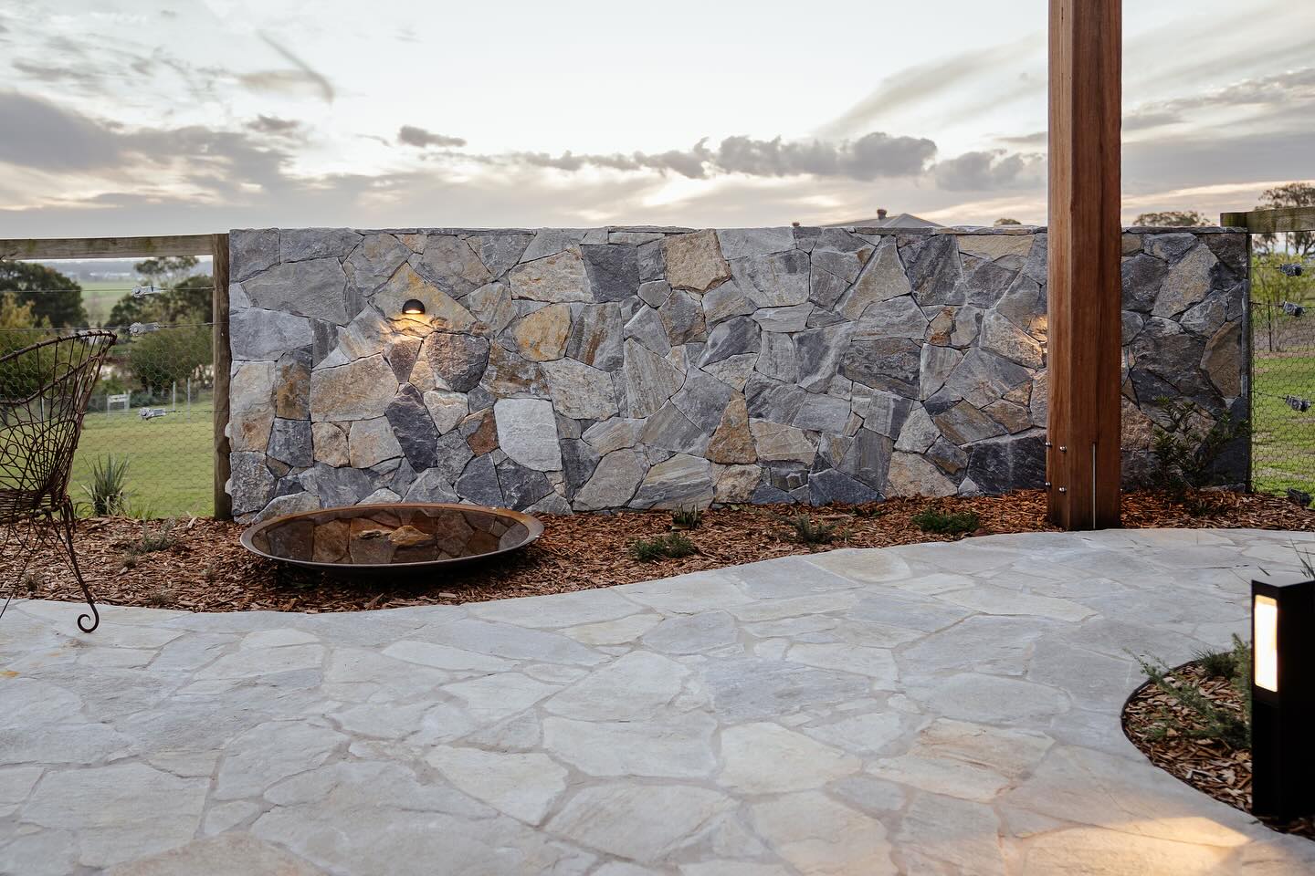 Aussietecture Kimba slate crazy paving and Eyre stone walling